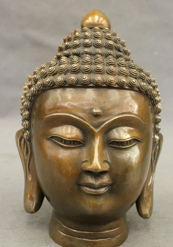 

song voge gem S4077 9" Tibet Tibetan Bronze Copper Fo Shakyamuni Sakyamuni Buddha Head Statue Set