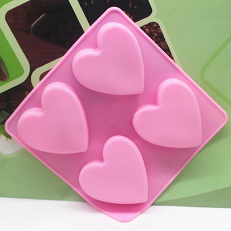 DIY 4-cell Love Heart Silicone Fondant Mold Cake Chocolate Soap Baking Mould