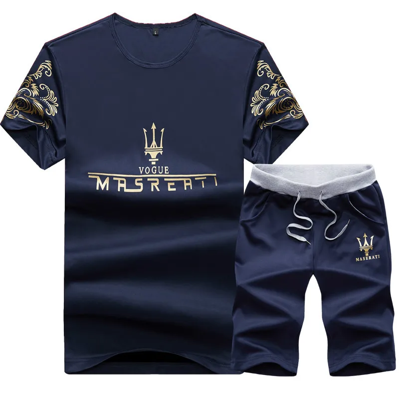 Summer Men Sweat Suit New Letter Print Short Sleeve Men's Tops Tees Fashion Track Suit O-Neck Trends Fitness Shorts StreetWear