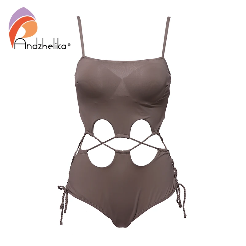

Andzhelika 2019 Sexy Bandage One-Piece Swimsuit Solid Sexy Push Up Swimwear Bodysuit Girls Beach Brazilian Swimwear Bathing Suit