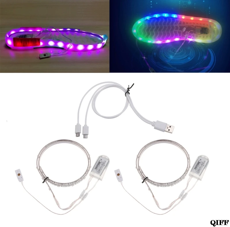 Прямая поставка и 1 пара водонепроницаемый USB led обувь полоса светильник 0.65mx2 RGB SMD3528 гибкий Декор APR28