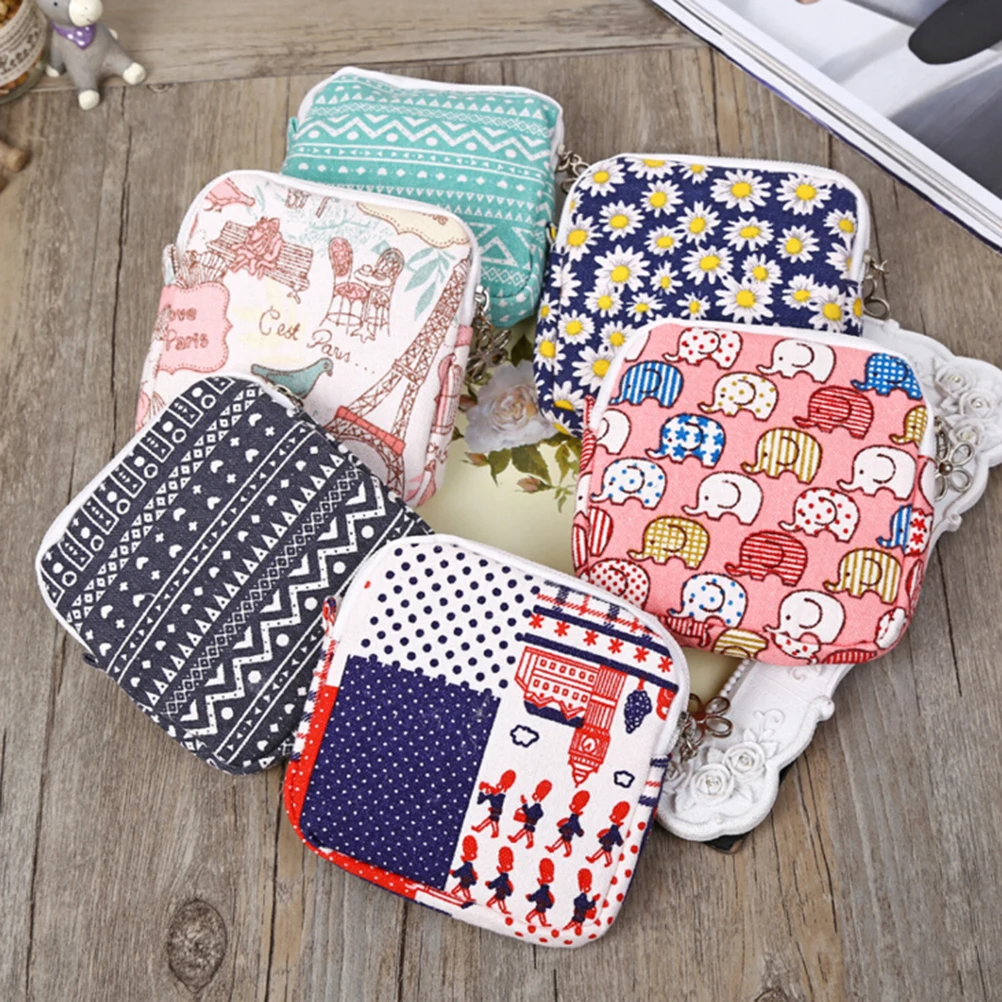 

8 Colors 1PC Zipper Sanitary Towel Bags Storage Female Hygiene Sanitary Napkins Package Small Cotton Storage Bag Coin Purse