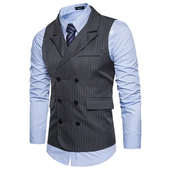 

Vertical Striped Suit Vest Men Chaleco Hombre 2017 New Double Breasted Men Waistcoat Colete Casual Business Wedding Mens Vests