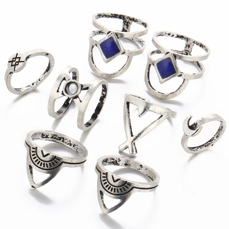 8 шт. набор колец средней длины в ретро стиле|midi ring set|ring setmidi |