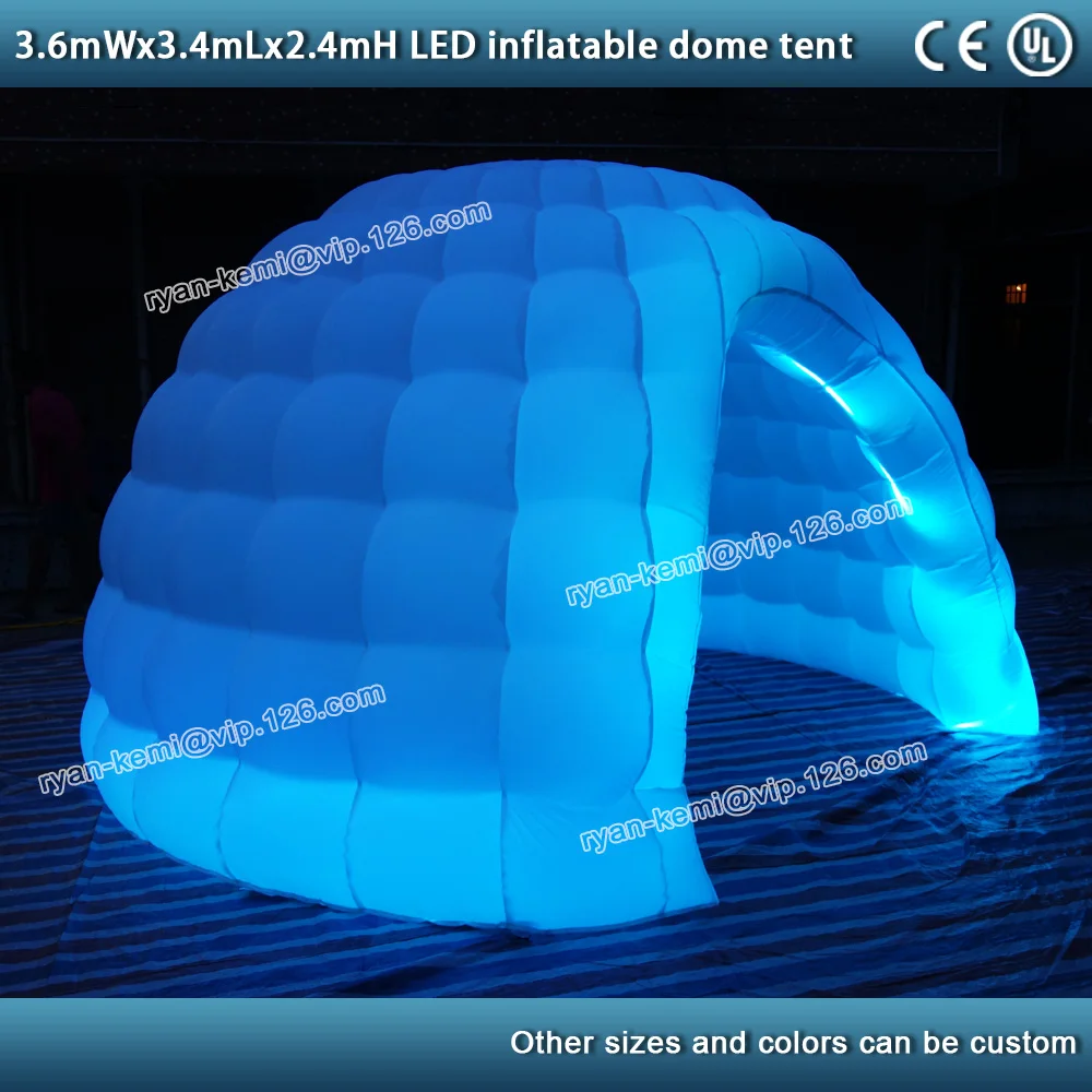 3.6m dia 2.4mH LED inflatable dome tent igloo small inflatable party tent outdoor events tent with 16 colors changing LED blower