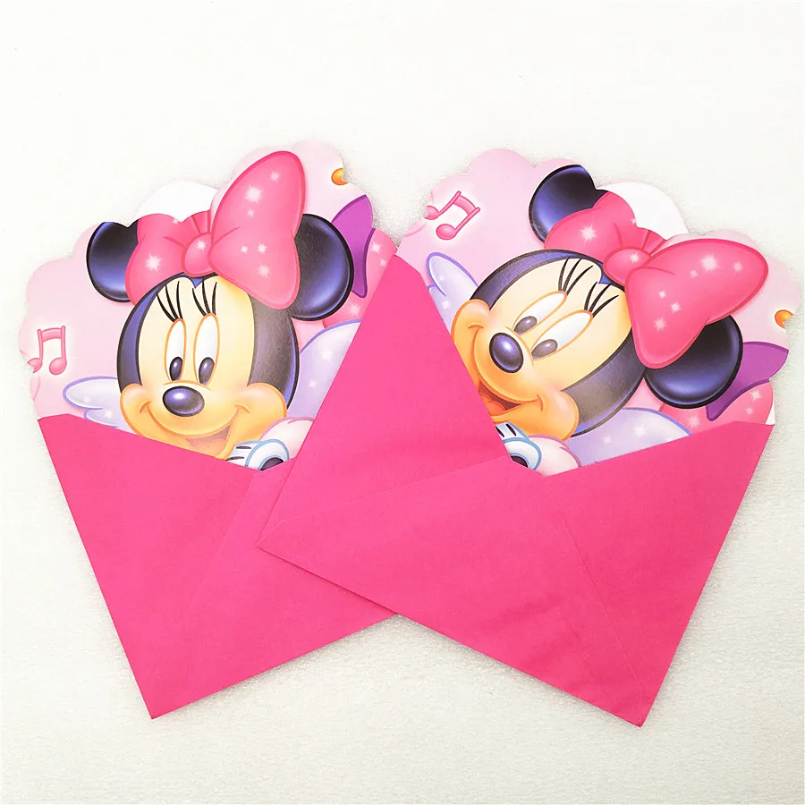  6pc Invitation Cards Envelope Minnie Mouse Party Supplies Kid Birthday Minnie Mouse Party Decoratio - 32975168119