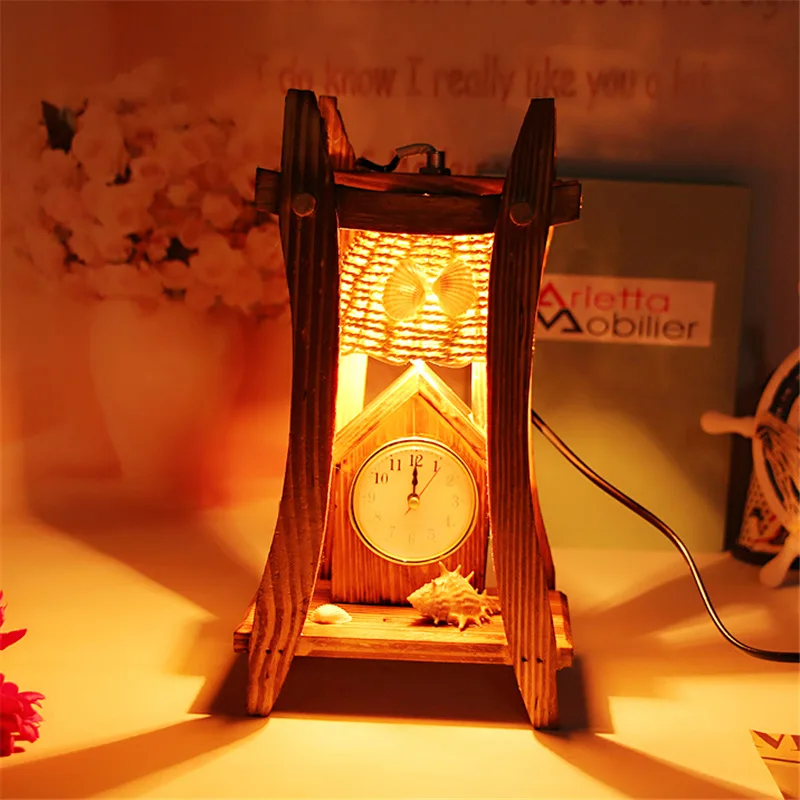 Creative gifts Hand DIY clock night light LED warm light Wooden products clock and watch night