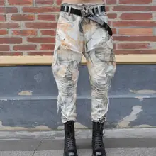 Зимние женские новые замшевые потертые кожаные шаровары брюки ноги брюки кожаные брюки прилив