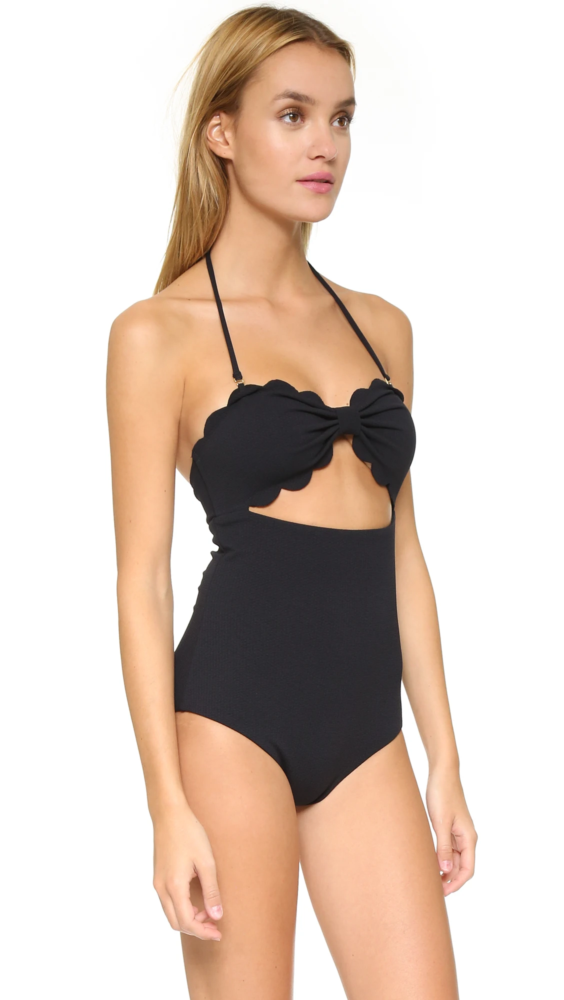 strapless black swimsuit