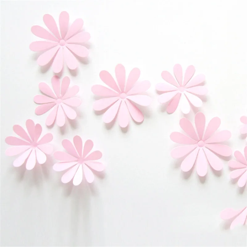 12 шт. ПВХ 3D DIY Цветочные наклейки на стену настенные декоративные наклейки плакат для кухни ванной комнаты декоративные настенные наклейки 6Z - Цвет: Розовый