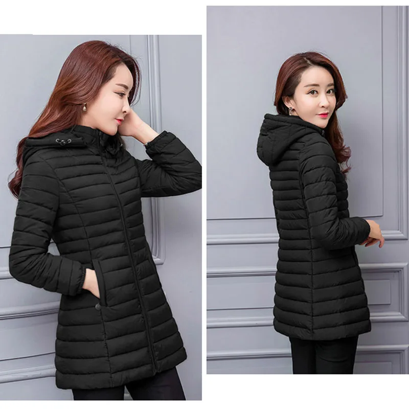 2018 winter jacket women parka Large size Thicken warm Hooded long Slim Solid Down cotton coat jacket women Outwear Parkas