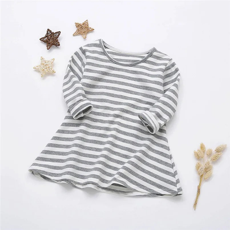 Girls Dress Infant Kids Baby Girl Candy Color Striped Long Sleeve Princess Dress Casual Cotton Dress Baby Girls Clothes JY09#F (7)