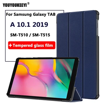

Ultra Slim Flip Stand Magnetic Smart Case For Samsung Galaxy Tab A 10.1 2019 SM-T510 SM-T515 Tempered glass film for T510+Stylus