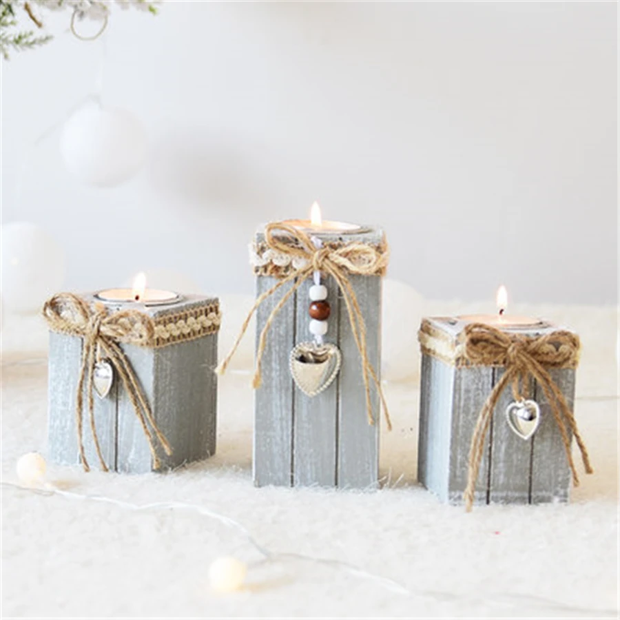 

Creative Lantern Candle Holder Home Table Decorative Wood Tealight Romantic Candleholder Christmas Candlestick Decoration X6T004