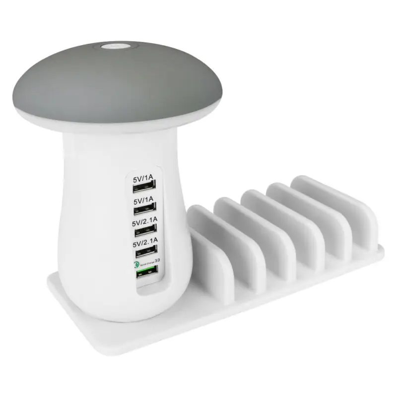 Мульти Порты и разъёмы Quick Зарядное устройство 3,0 лампа в виде гриба QC3.0 Быстрая зарядка для смартфонов+ светодиодная лампа+ USB зарядка док-станция с 5V 2.1A ЕС и США