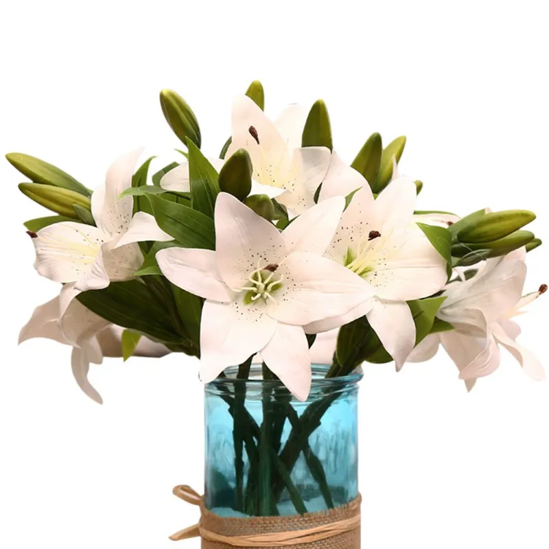 

High Quality 3 Heads Artificial Touch Lily Flowers Latex Wedding Bridal Bouquets DIY Party Decorative Flowers 2018 2018