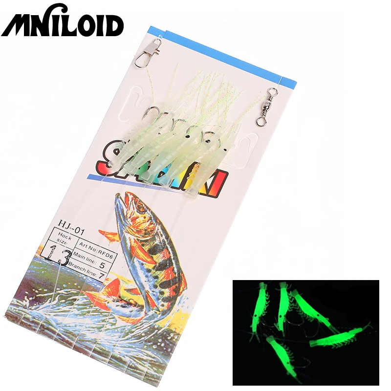 MNILOID 5 шт./компл. мягкая светящаяся приманка в виде креветок для рыбной ловли