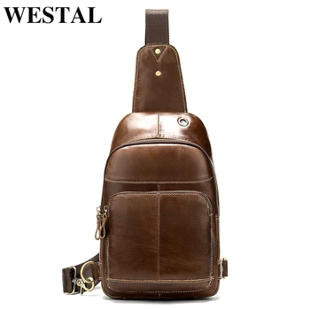 

WESTAL male leather sling bags messenger bag men shouler bag for men leather belt pack casual single crossbody bags for men