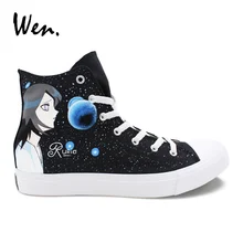 Wen Аниме Дизайн отбеливатель рурия Куросаки Ичиго ручная роспись парусиновая обувь мужские женские Сникеры на платформе пользовательские черные вулканизированные туфли