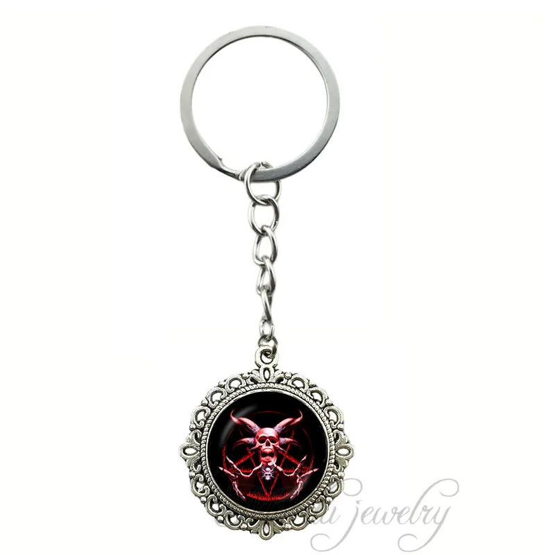 Satan Devil Baphomet Logo Pendant Keychain Pentagram Key Chain Ring