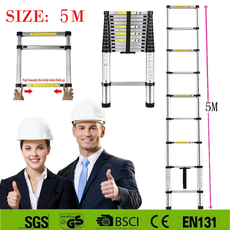 

Hot sale Strong 5M aluminum telescopic ladder with the latest EN131 certificated Safe Doorways