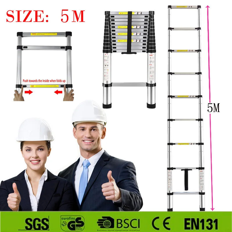 Горячая Распродажа сильный 5 М алюминиевая телескопическая лестница с последними EN131 Сертифицированный безопасный дверные проемы