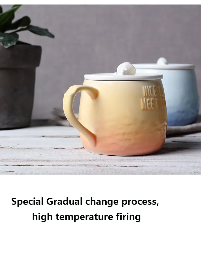 HOMIE lovely Gradient animal Cup Coffee Mug Large 300ml Whale With lid Mugs creative Drinkware Tea milk Cup Novelty Newlywed couple0_
