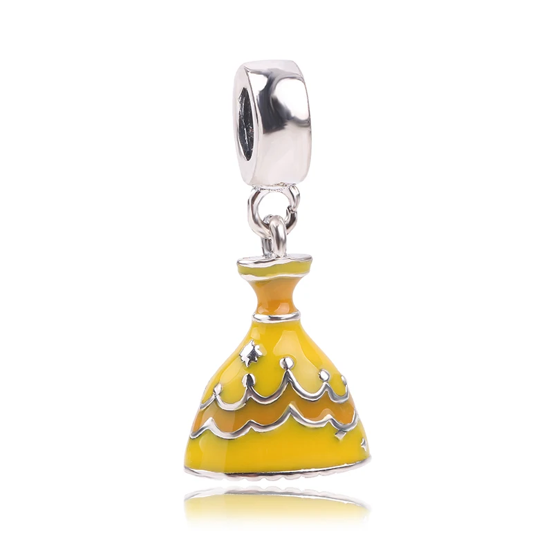 

Fit Pandora Bracelet Bangle DIY Jewelry New 925 Sterling Silver Bead Charm Yellow Enamel Belle's Dress Pendant Beads