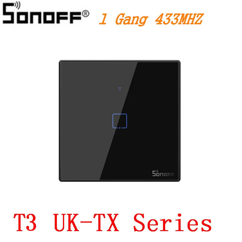 Интеллектуальный выключатель света SONOFF T3UK TX Smart Wi-Fi настенный сенсорный выключатель Черный с границы умный дом 1/2/3 433 RF пульт дистанционного управления Управление работает с Amazon Alexa IFTTT - Комплект: T3 UK-TX 1 Gang
