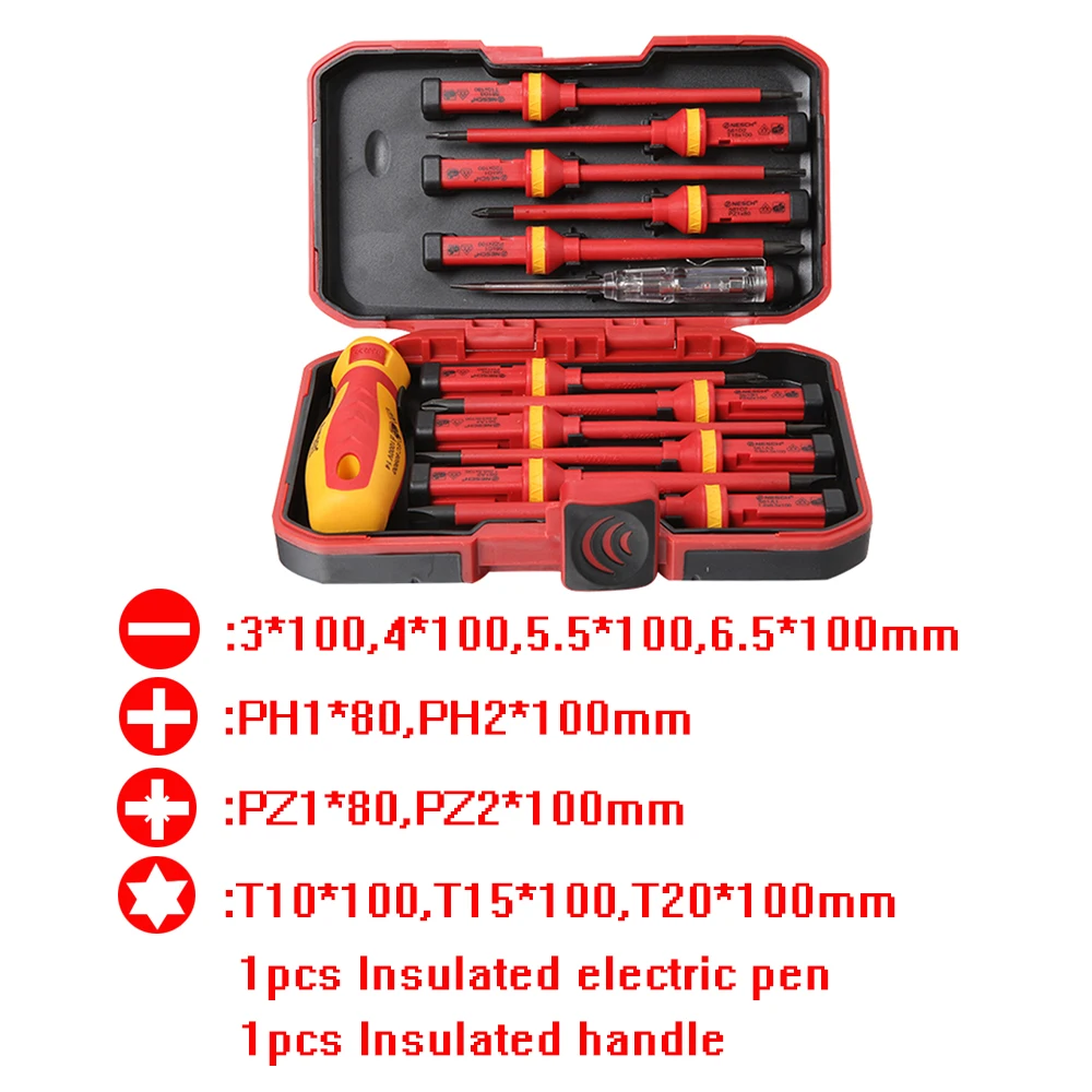 13 шт. VDE Изолированная высокотемпературная Отвертка Набор сменных шлицевых и крестообразных и Torx головок Магнитная отвертка Ремонт ручной инструмент