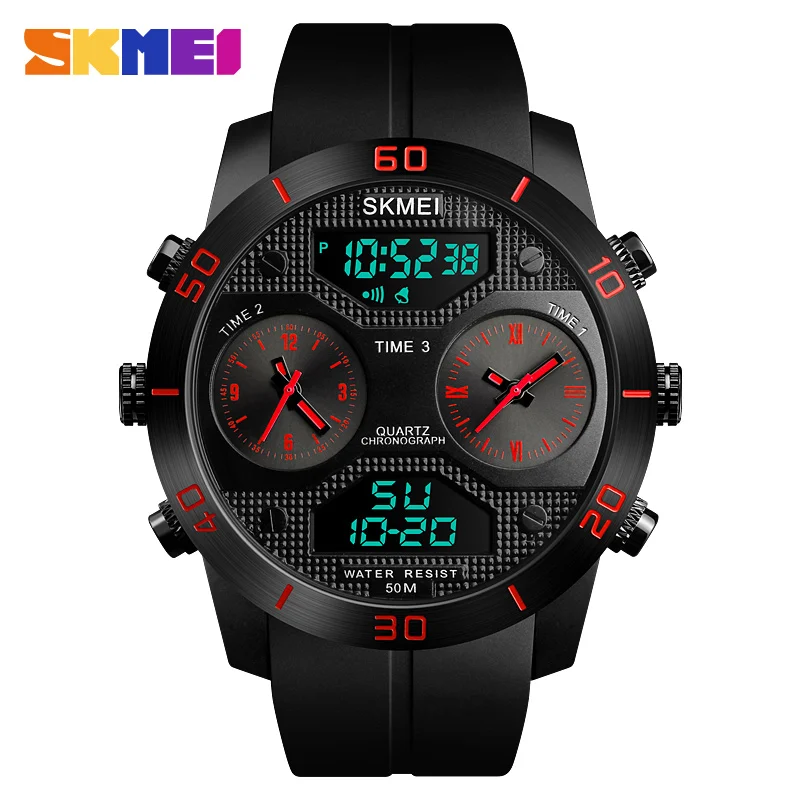 

SKMEI Dual Display Sport watch waterproof outdoor run digital buckle wristwatch luminous countdown auto date alarm clock