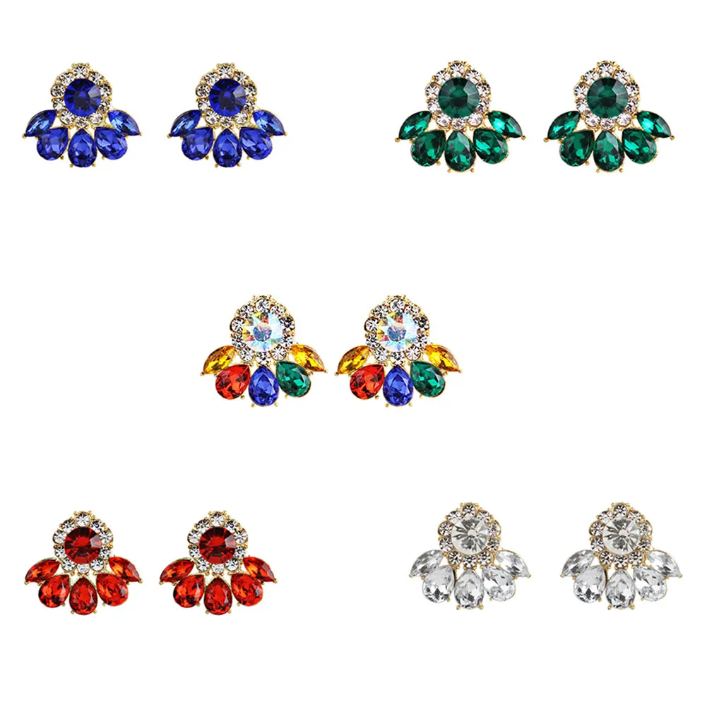 

1Pair Green Crystal Earrings Gold Color Pink Green Black Dangles Earrings for women Stone brincos earring
