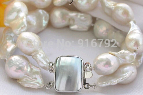 

free P&P >>>>>beautiful 2row 28MM white baroque keshi reborn pearl bracelet