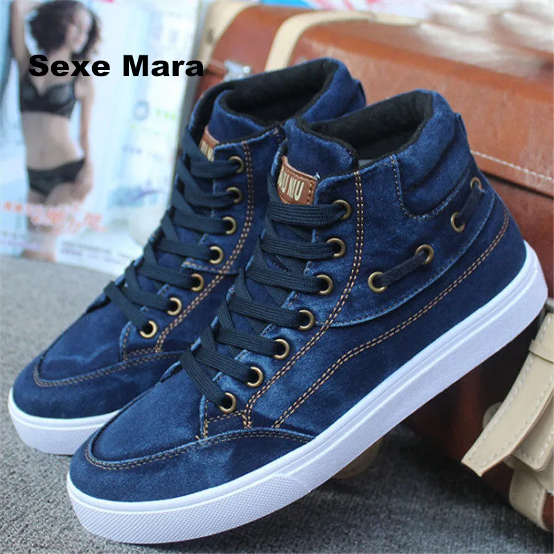 

New Men denim Flat canvas shoes High top light fashion casual shoes zapatillas deportivas hombre Superstar shoes tenis feminino