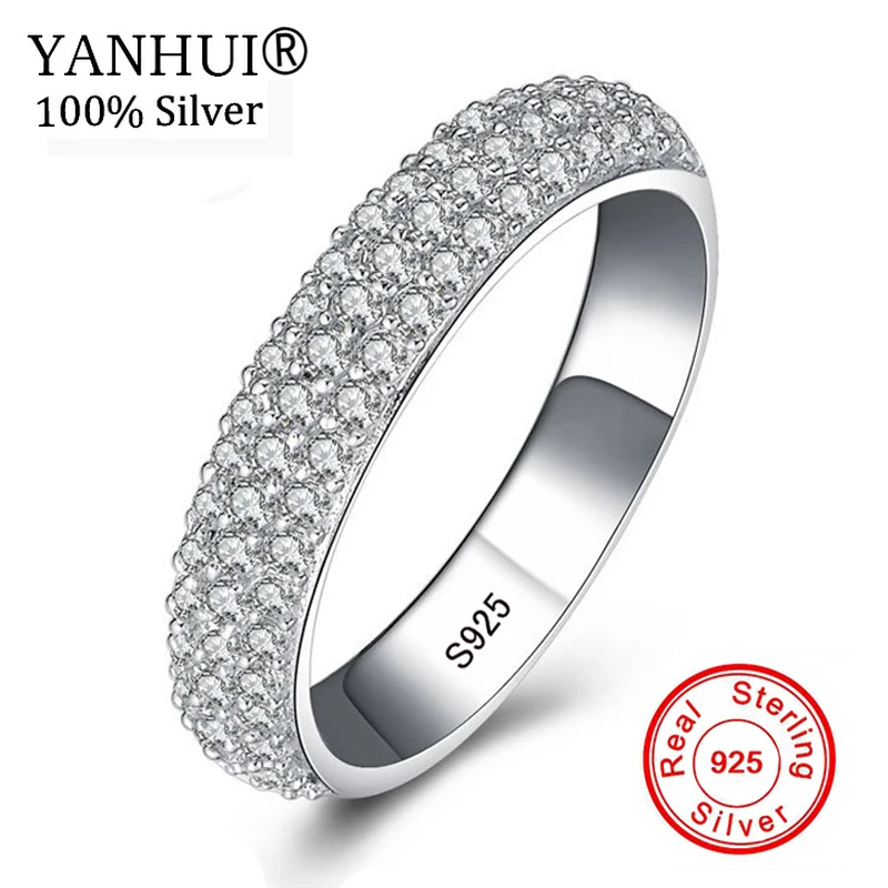 

YANHUI Original 925 Sterling Silver Rings for Women Half Circle CZ Zircon Stones Wedding Rings Fine Jewelry Ring Size 6-13 J037