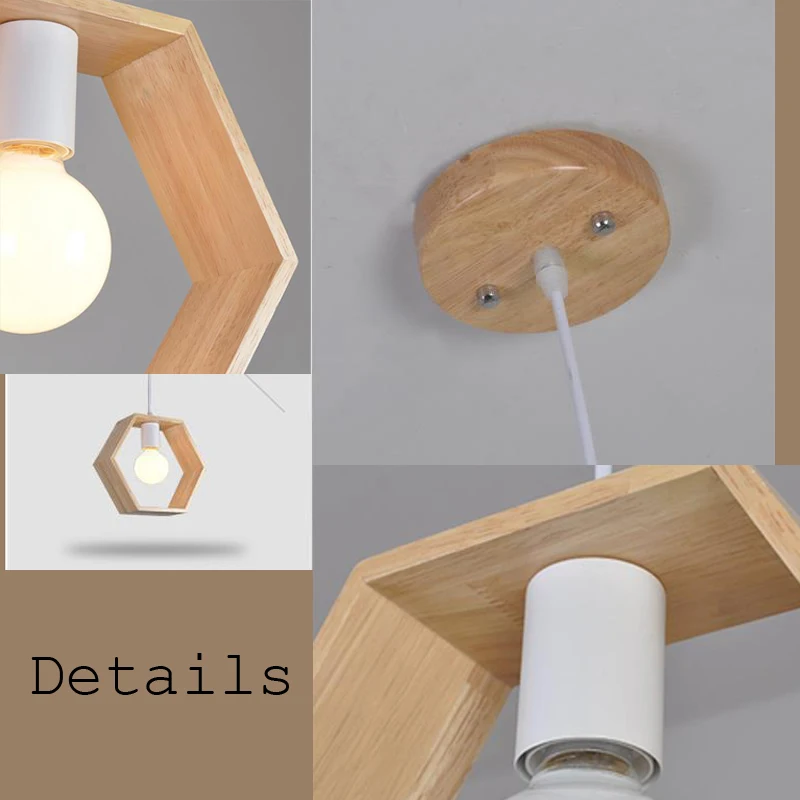 Nordic Wooden Pendant Lights Triangle Square Hexagon Geometry Drop Lighting Oak Wood Pendant Lamp Interior Design Home Lights (9)