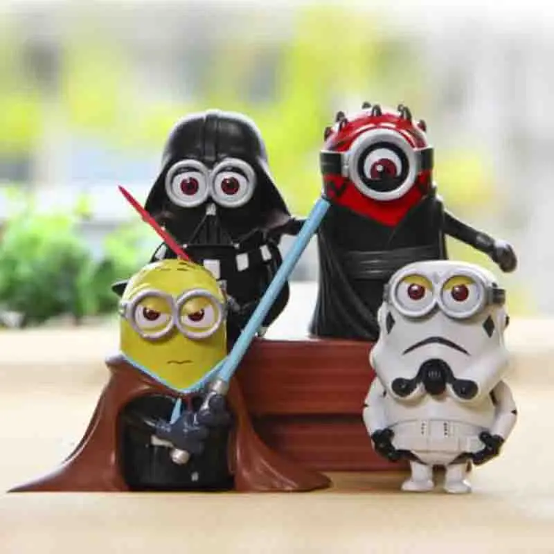 

4pcs/set 8cm cute Minion Cos star wars Maul Darth Vader Stormtrooper Luke Skywalker PVC Action Figures Toys