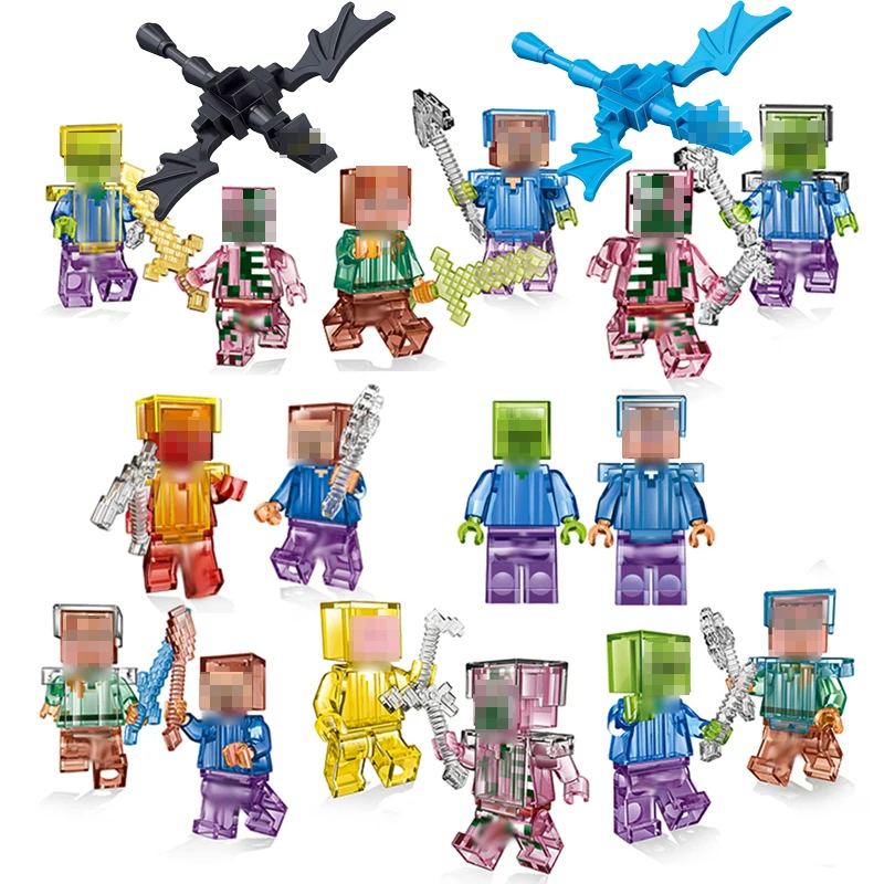 

2018 New Minecraft Figures My World 16 Pcs Figures Crystal Zombie Steve Skeleton Compatible Building Block Toys For Children #E