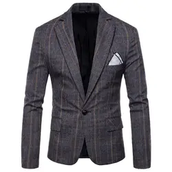GustOmerD 2018 осень Повседневное пиджаки Для мужчин в клетку костюмы брендовые Модные пальто карман одной кнопки Slim Fit Размеры M-4XL