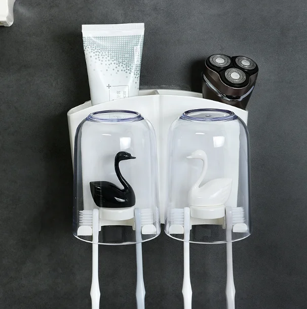

Hanging Toothbrush Holder Mouth Cup Set Bathroom Suction Wall Type Free Of Punch Couple Creative Cute Brush Tooth Cup Rack Q109