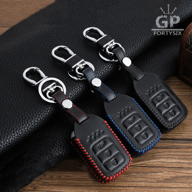 

3 Buttons Hot Sell Car Styling Leather Key Cover Case For Honda CRV FIT XRV CRIDER VEZEL JADE SPIRIOR 9 Accord Key Bag With Logo