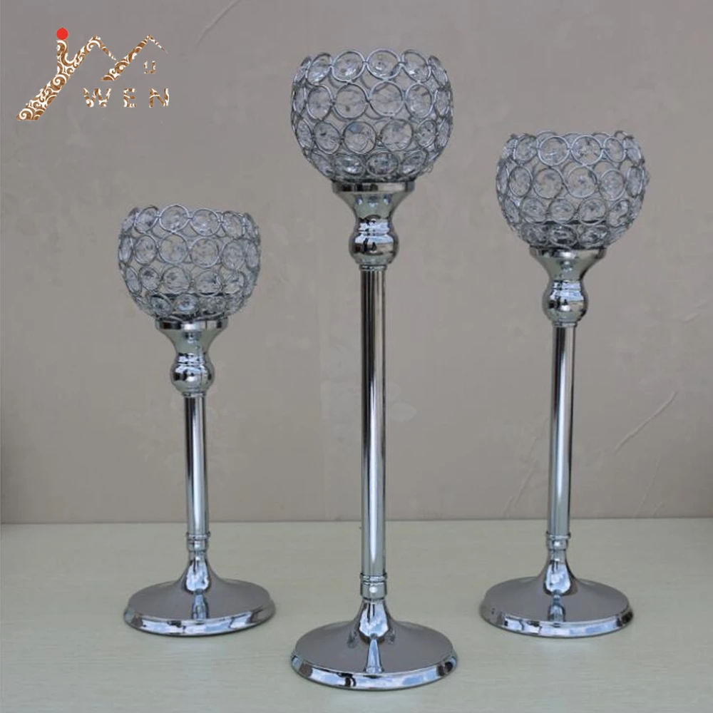 

Single Candle Holders K9 Crystals Silver plated Wedding Candelabra/ Centerpiece Center table Decoration Pillar Candlestick