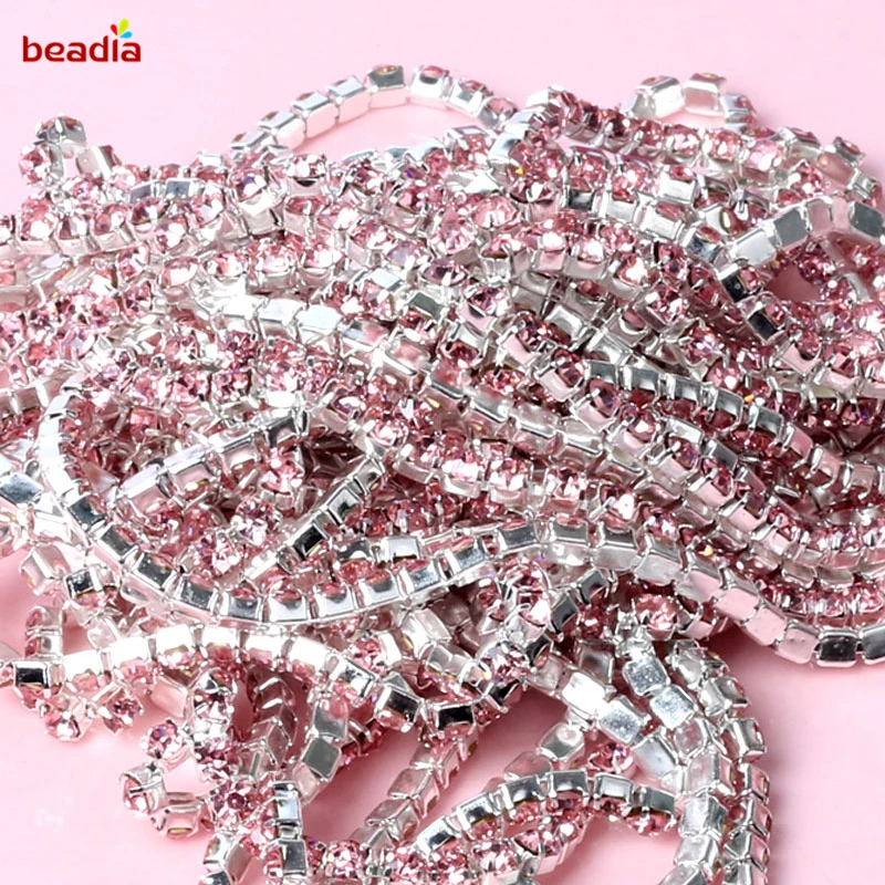 High Density Hot Sale 2/2.5/2.8/3mm Flatback Light Pink Rhinestone Chain For Decor Craft Sewing Clothes Accessories | Дом и сад