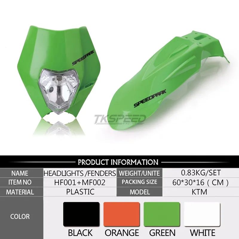 Free shipping Motorcycle Dirt Bike Motocross Supermoto Universal Headlight Fairing+Front Fenders For Honda Yamaha Suzuki KTM