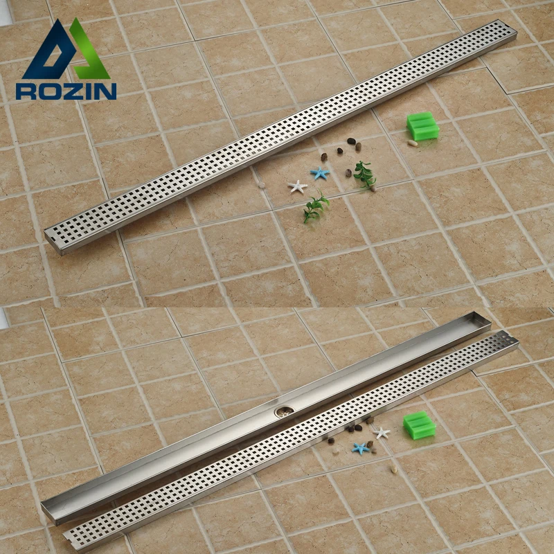 Image Brushed Nickel 120 cm * 10 cm Long Shower Floor Drain Stainless Steel Shower Grate Floor Waste Filler