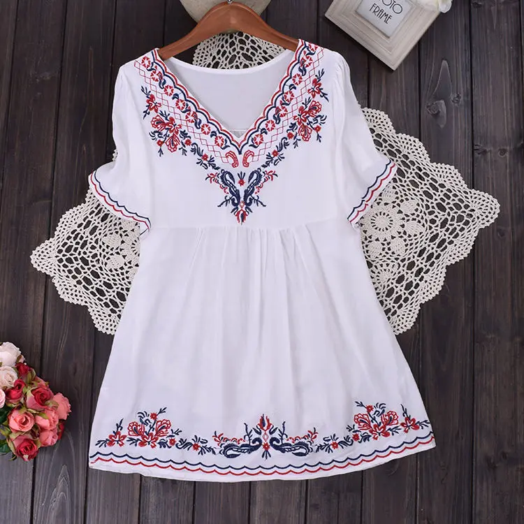 Free Shipping Women Ethnic Embroidered Loose Batwing Boho