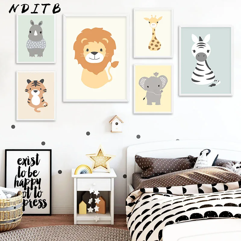 NDITB лесной животное тигр картина слона на холсте мультфильм настенные художественные плакаты принты для детской скандинавской детской декорации