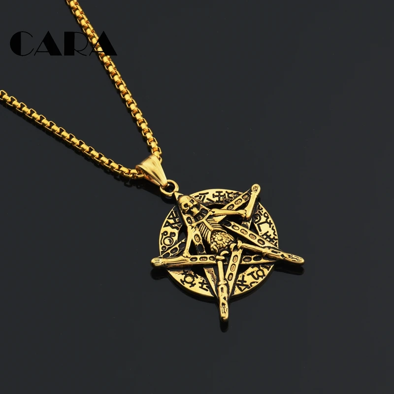 

CARA NEW 316L stainless steel Indiviual mens necklace Full Skull Star pendant necklace mens gift hiphop punk necklace CAGF0403