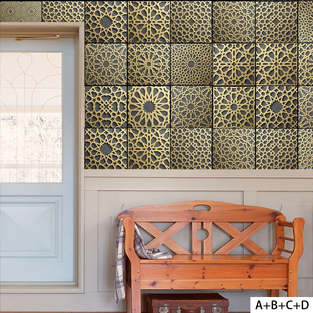 

Moroccan Style Retro Tile Floor Sticker For Kitchen PVC Waterproof Waist Line Wall Stickers Background Wall Decoration Poster