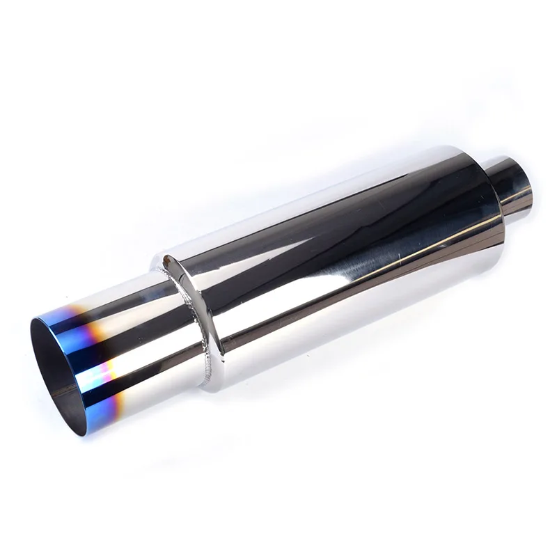

Car Universal Fit Muffler Polished Stainless Steel Burnt Tip Bluing And Silencer 2.5" inlet To 4" outlet Exhaust Muffler Pipe